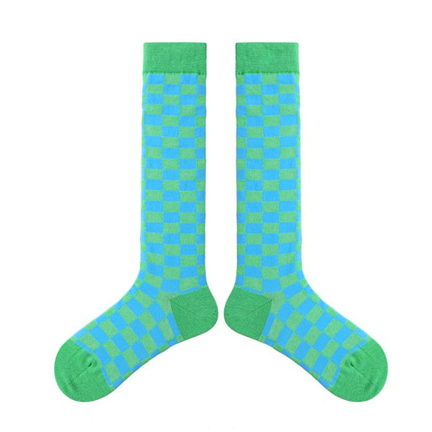 1 Pair Diamond Trend Long Tube Socks  Plaid Retro Cotton Socks