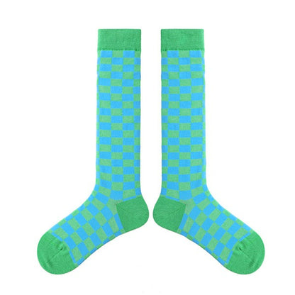 1 Pair Diamond Trend Long Tube Socks  Plaid Retro Cotton Socks