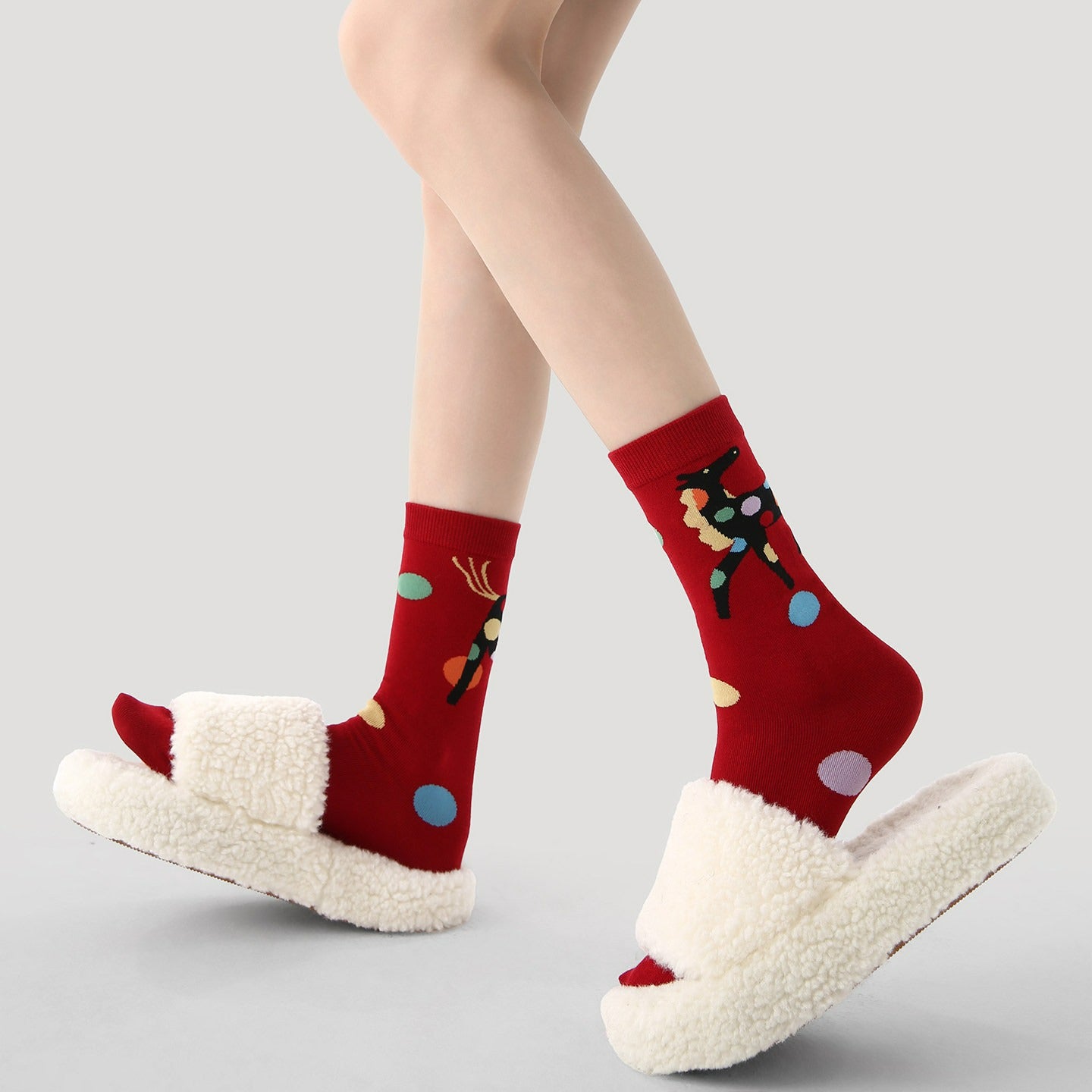 3 Pairs Colorful Horse Red Socks