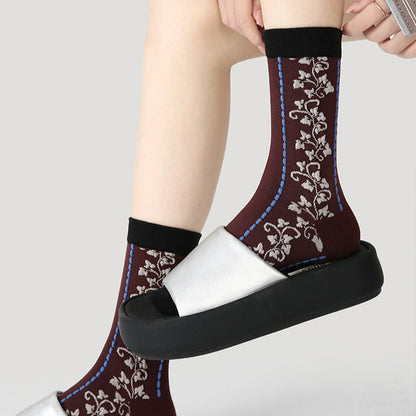 3 Pairs Jacquard Lace Socks Retro Cotton Socks