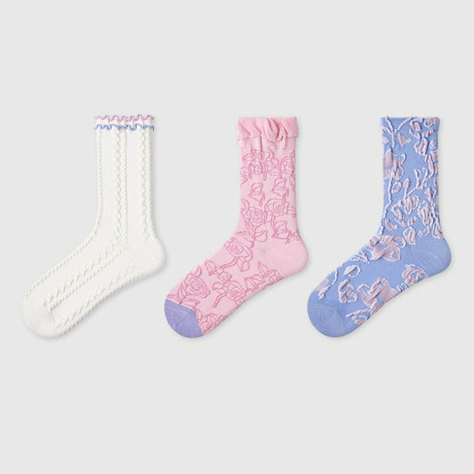 3 Pairs Flower Colorful Socks