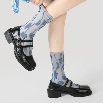 3 Pairs Jacquard Lace Socks Retro Cotton Socks