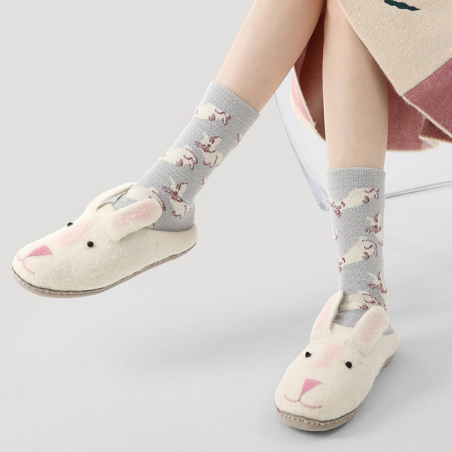 3 Pairs Coral Fleece Rabbit Cartoon Socks
