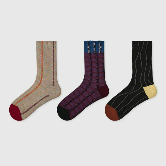 3 Pairs Stripe Retro Cotton Socks