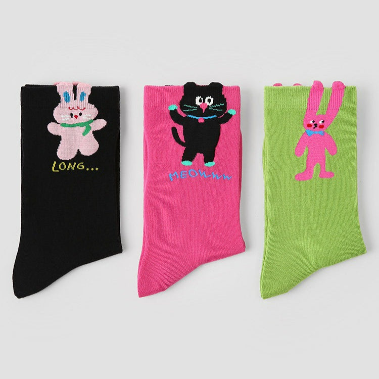 3 Pairs Original Cartoon Rabbit Candy Color Socks