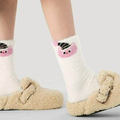 3 Pairs Coral Fleece Pink Colorful Socks