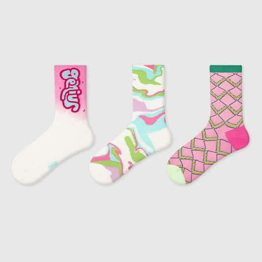 3 Pairs Pink Series Colorful Cotton Socks