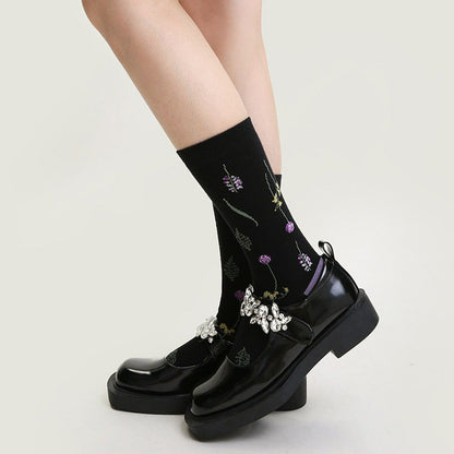 3 Pairs Vintage Flower Purple Socks