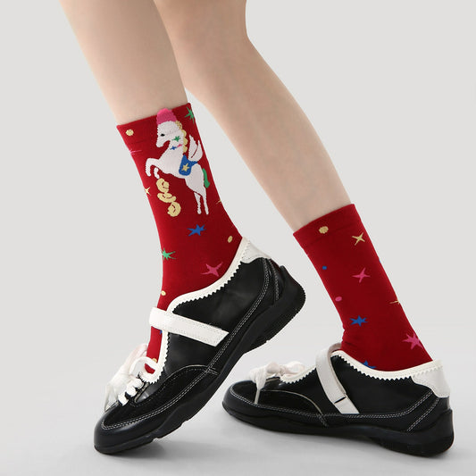 3 Pairs New Year Red The Horse Socks